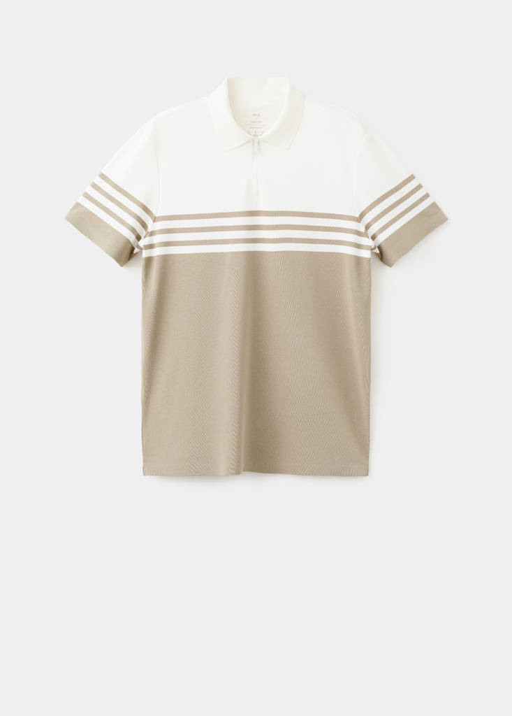 Two-tone zip neck polo — Beige