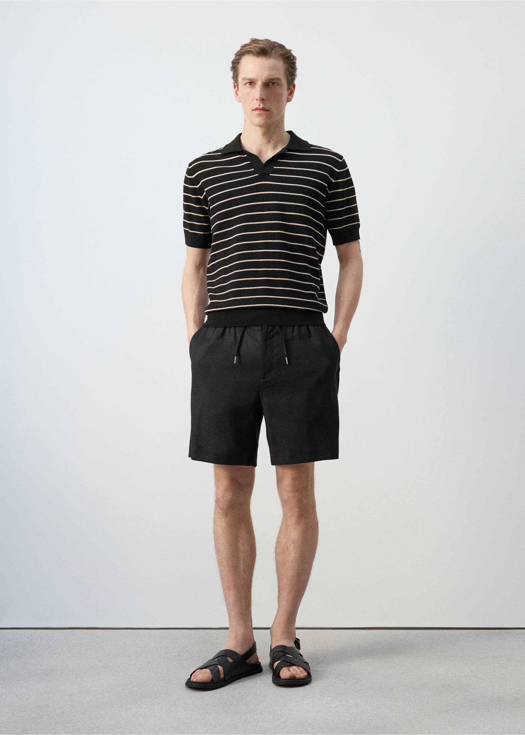 Polo coton maille rayures - Plan général, Noir. Ref: 27037914-00.