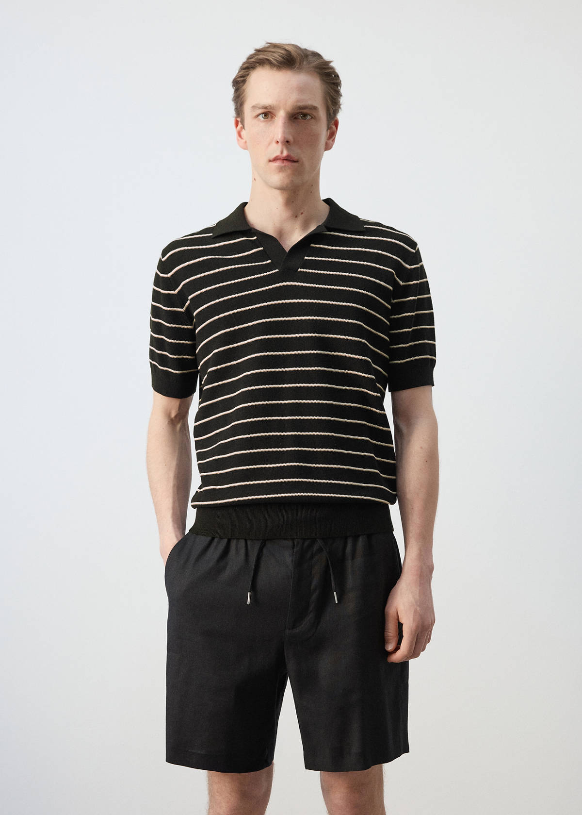100% cotton striped jersey polo shirt — Black