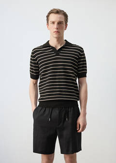 100% cotton striped jersey polo shirt — Black 1