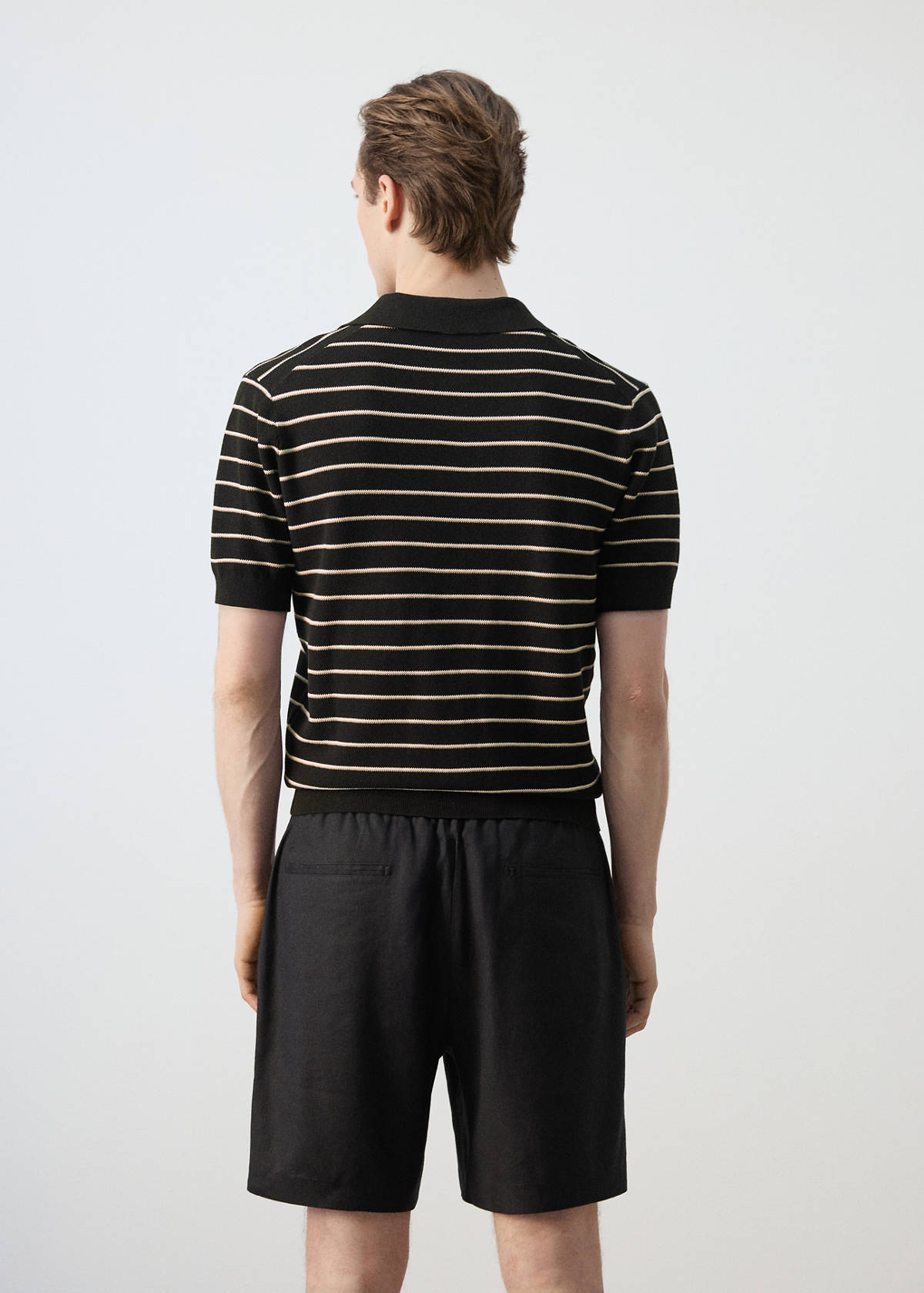 100% cotton striped jersey polo shirt — Black