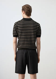 100% cotton striped jersey polo shirt — Black 3