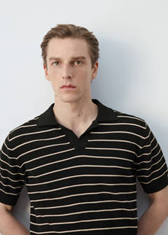 100% cotton striped jersey polo shirt — Black 4