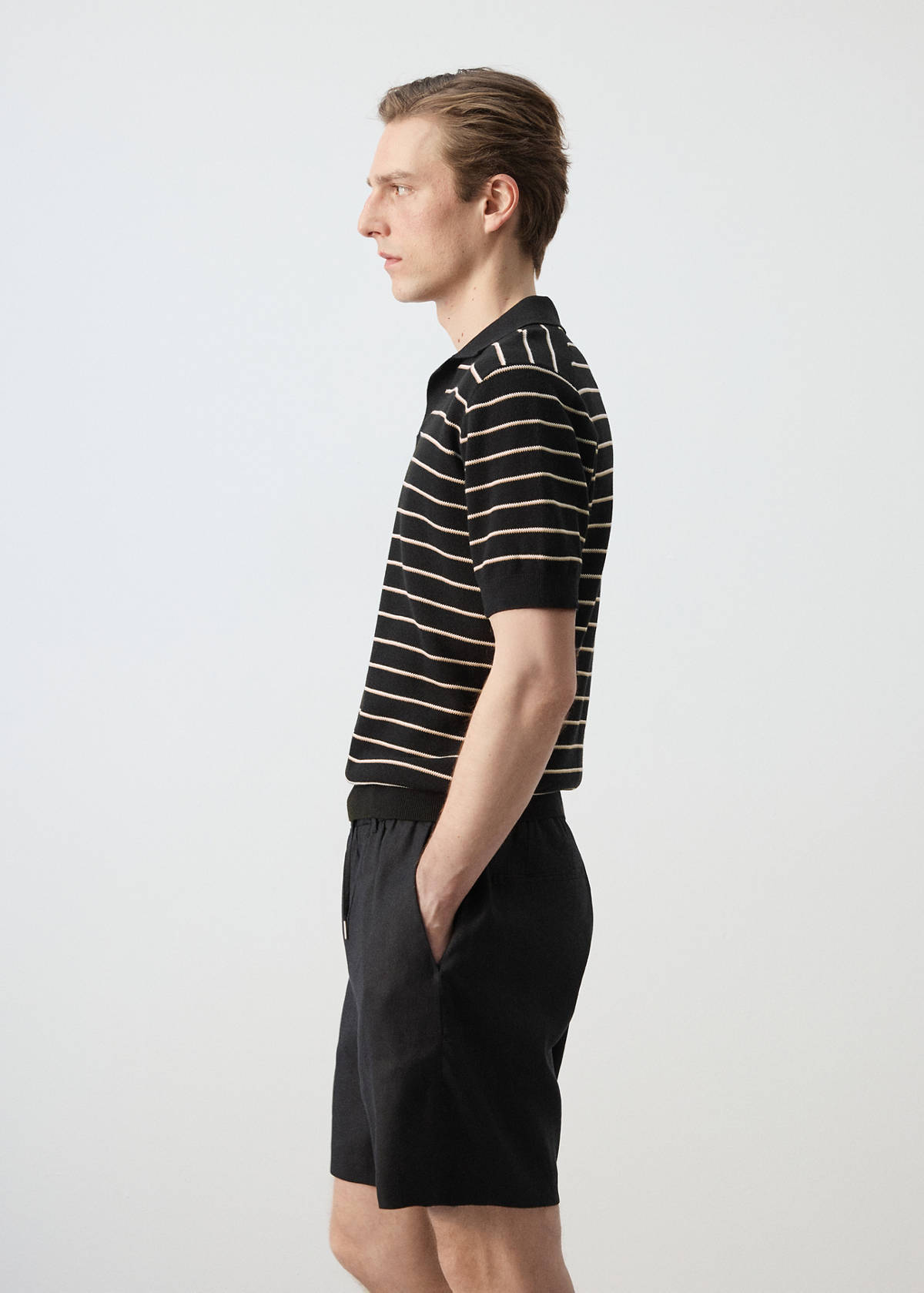100% cotton striped jersey polo shirt — Black