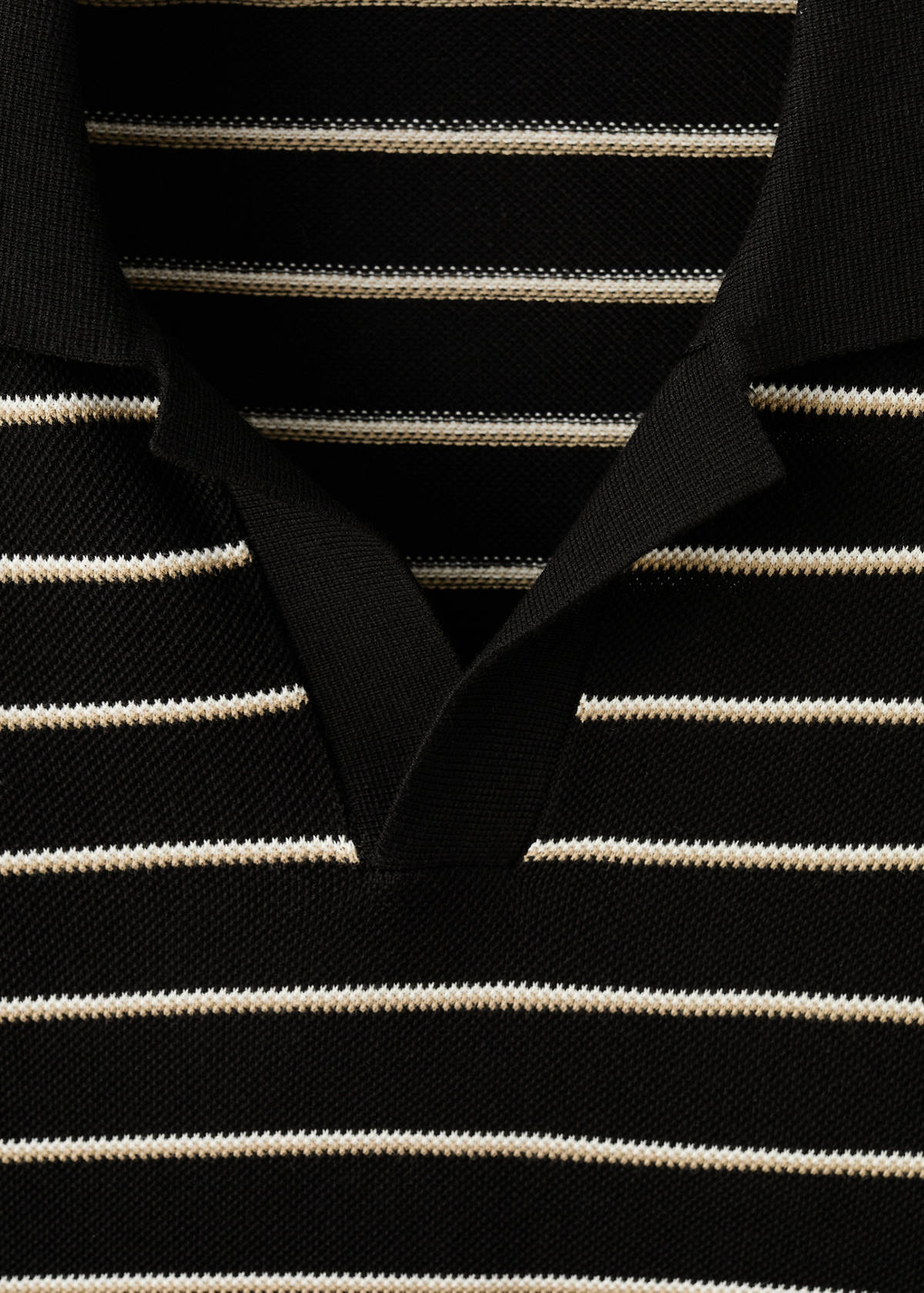 100% cotton striped jersey polo shirt — Black