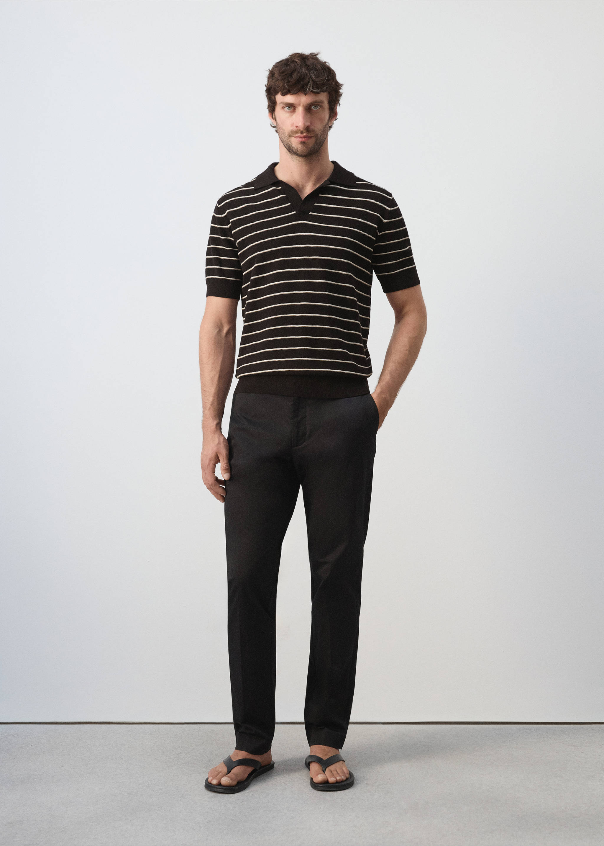 Striped knit cotton polo shirt - General plane, Black. Ref: 27037914-01.