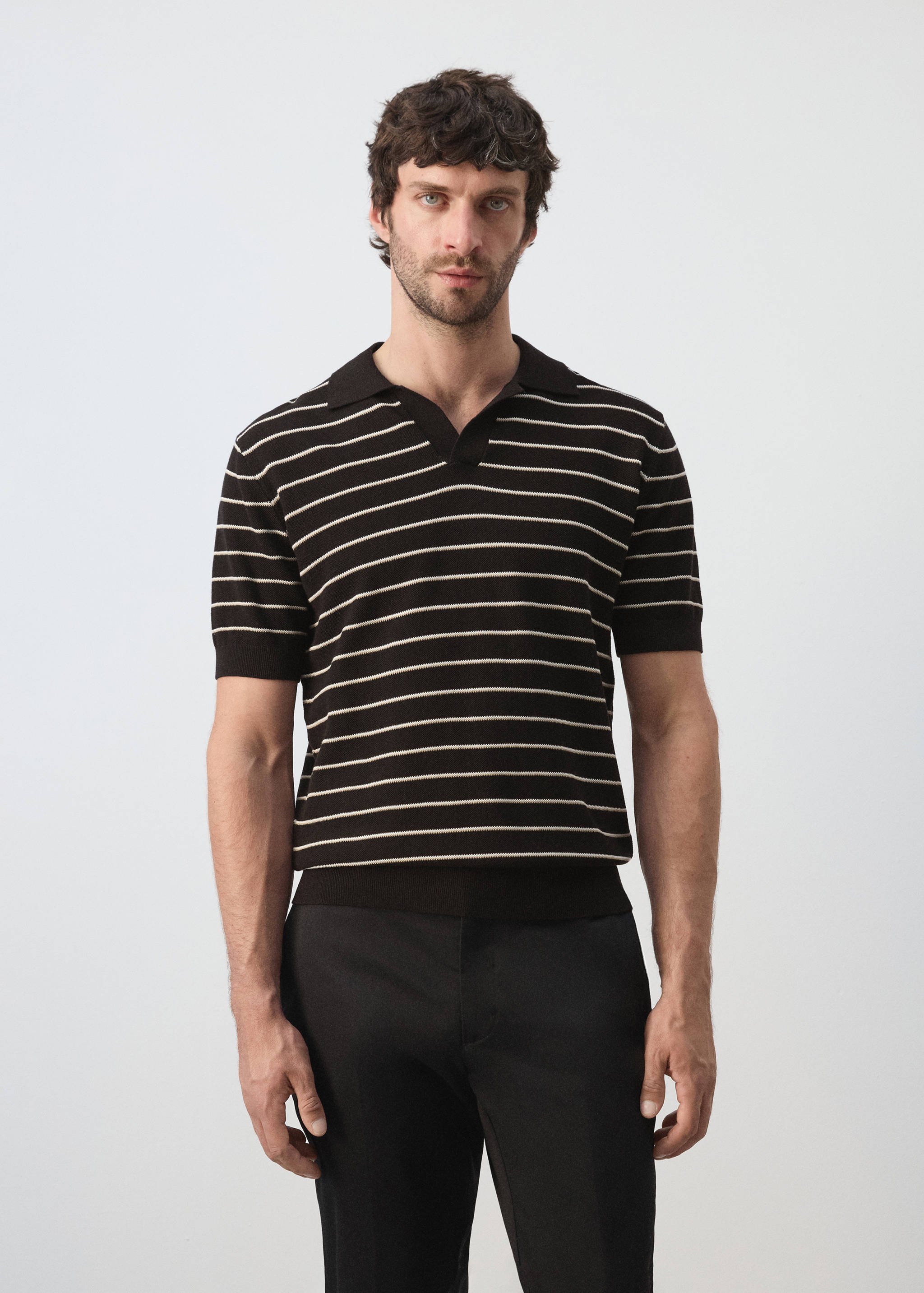 Striped knit cotton polo shirt - Medium plane
