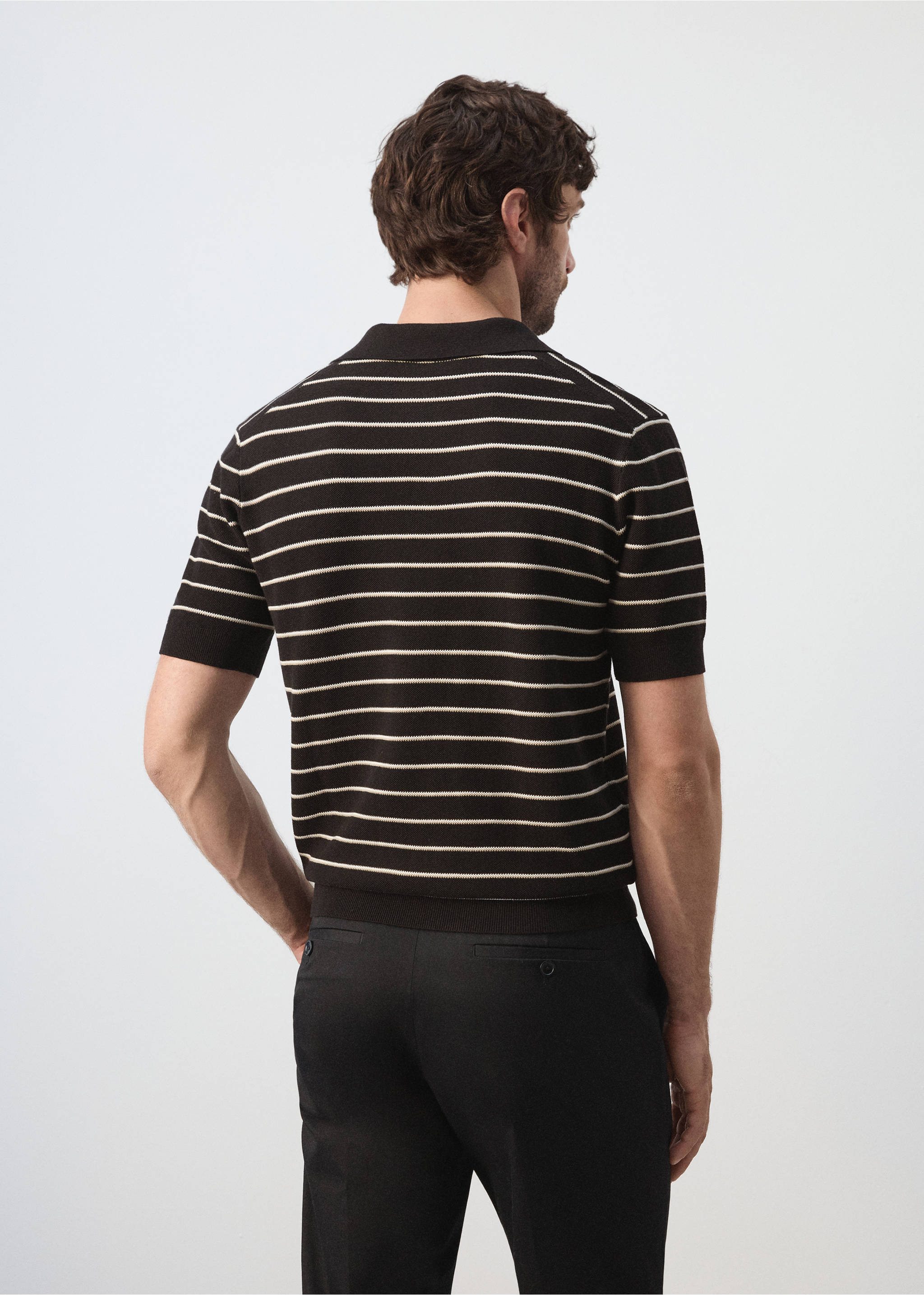 Striped knit cotton polo shirt - Reverse of the article, Black. Ref: 27037914-01.