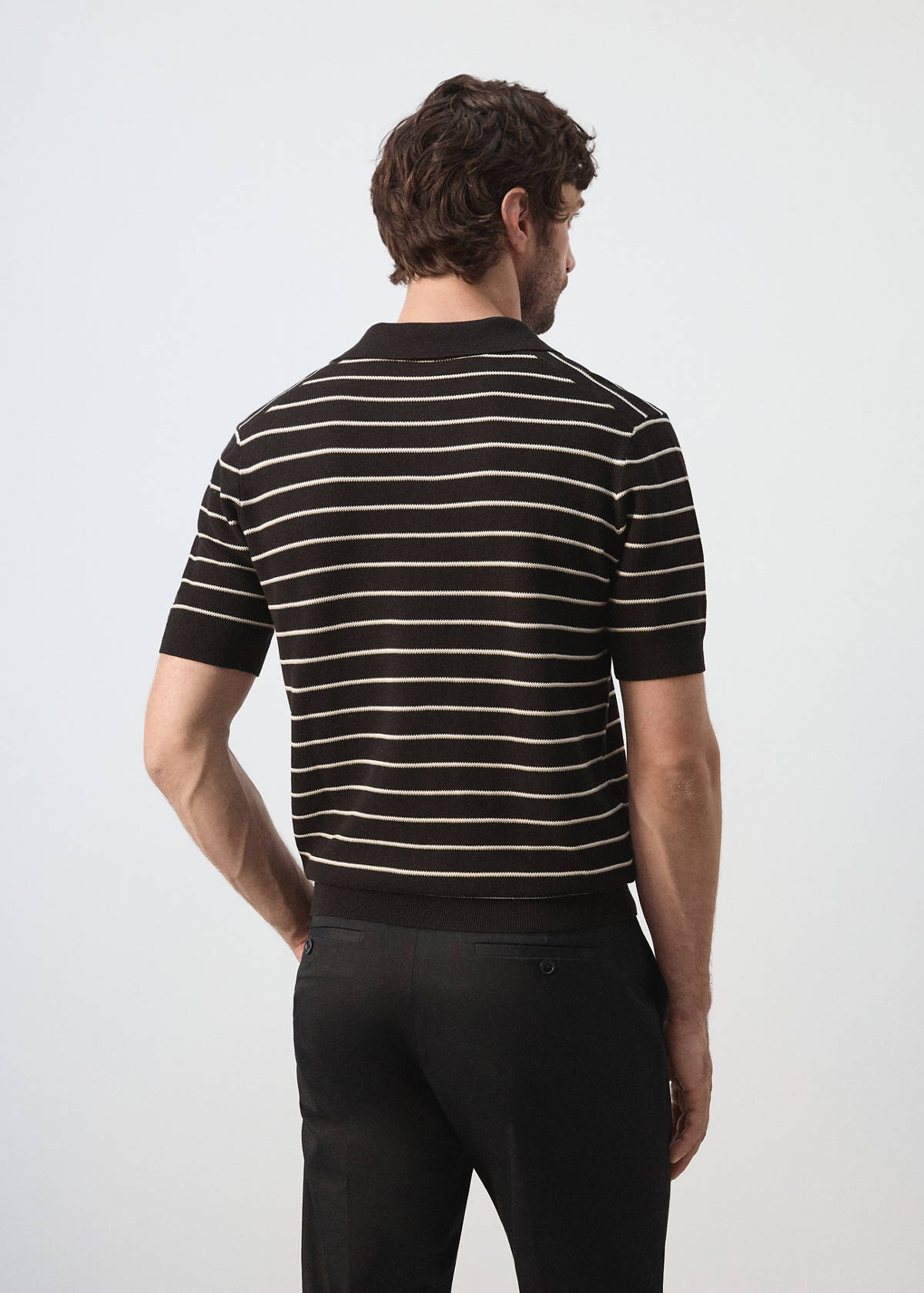 100% cotton striped jersey polo shirt — Black