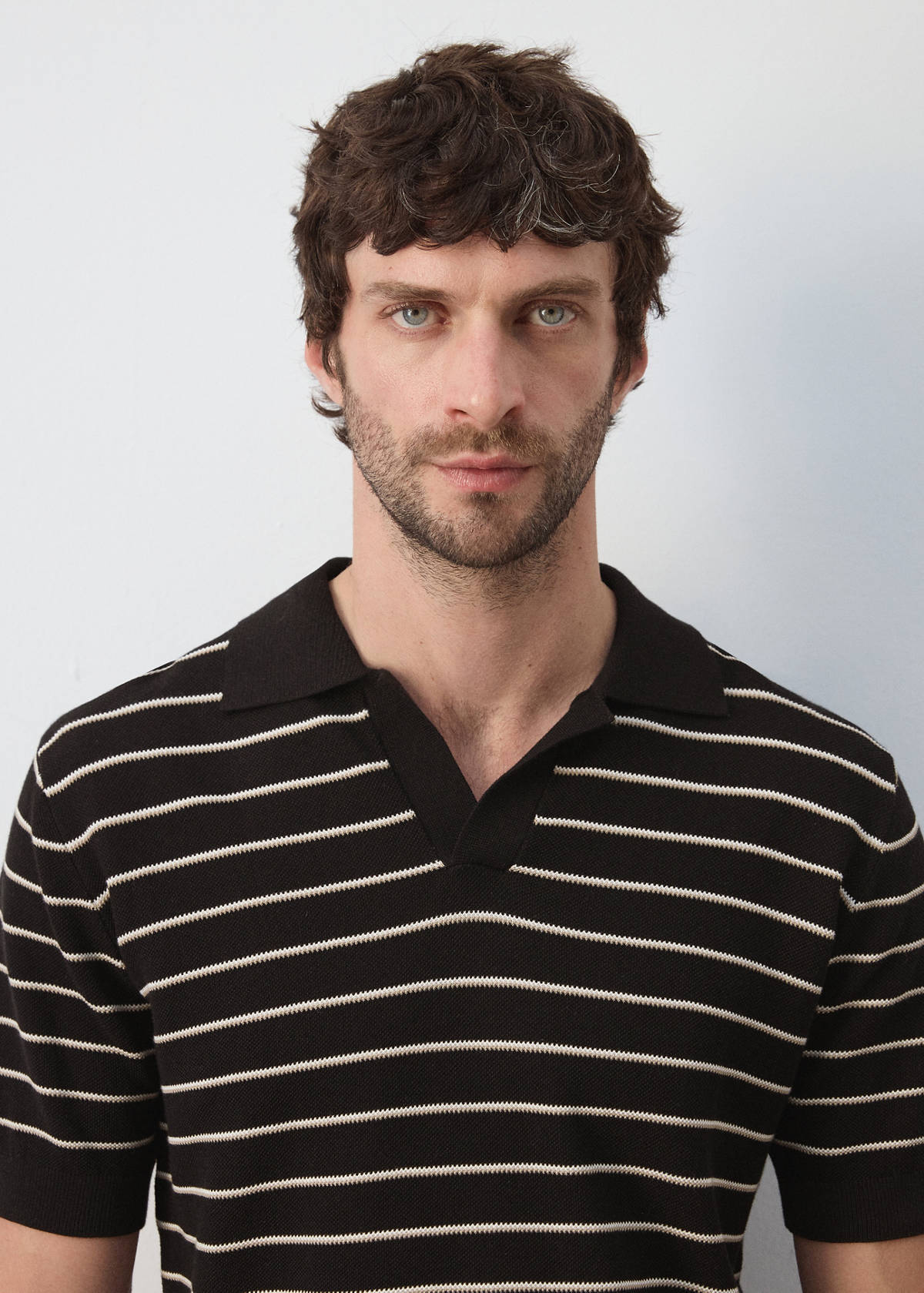 100% cotton striped jersey polo shirt — Black
