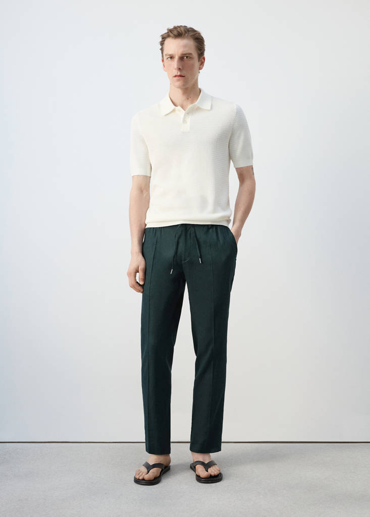 Structured rayon knit polo — Off White