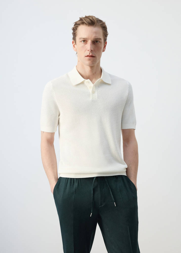 Structured rayon knit polo — Off White