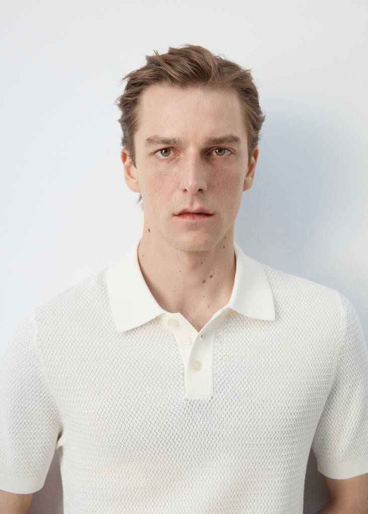 Structured rayon knit polo — Off White