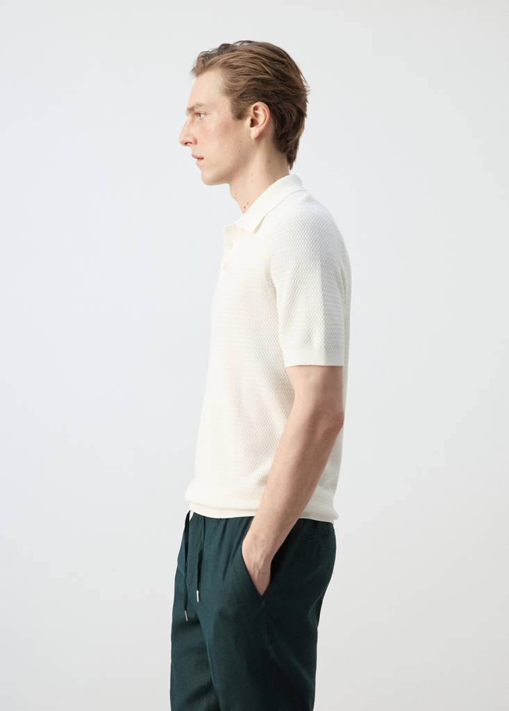 Structured rayon knit polo — Off White