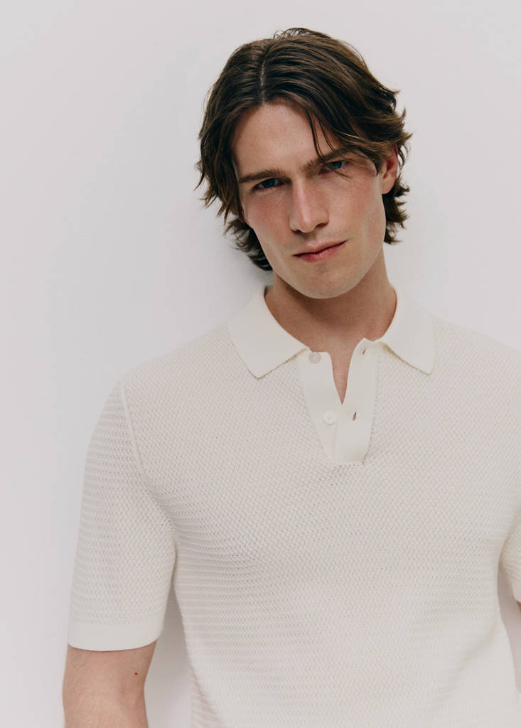 Structured rayon knit polo — Off White