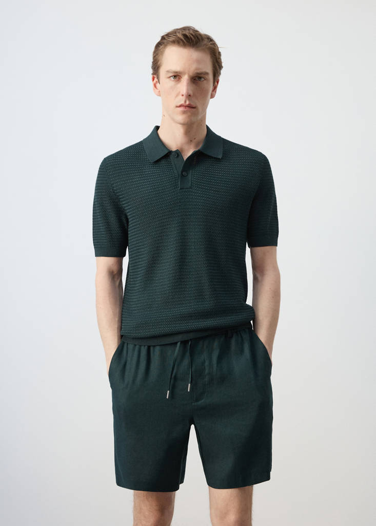 Structured rayon knit polo — Dark Green