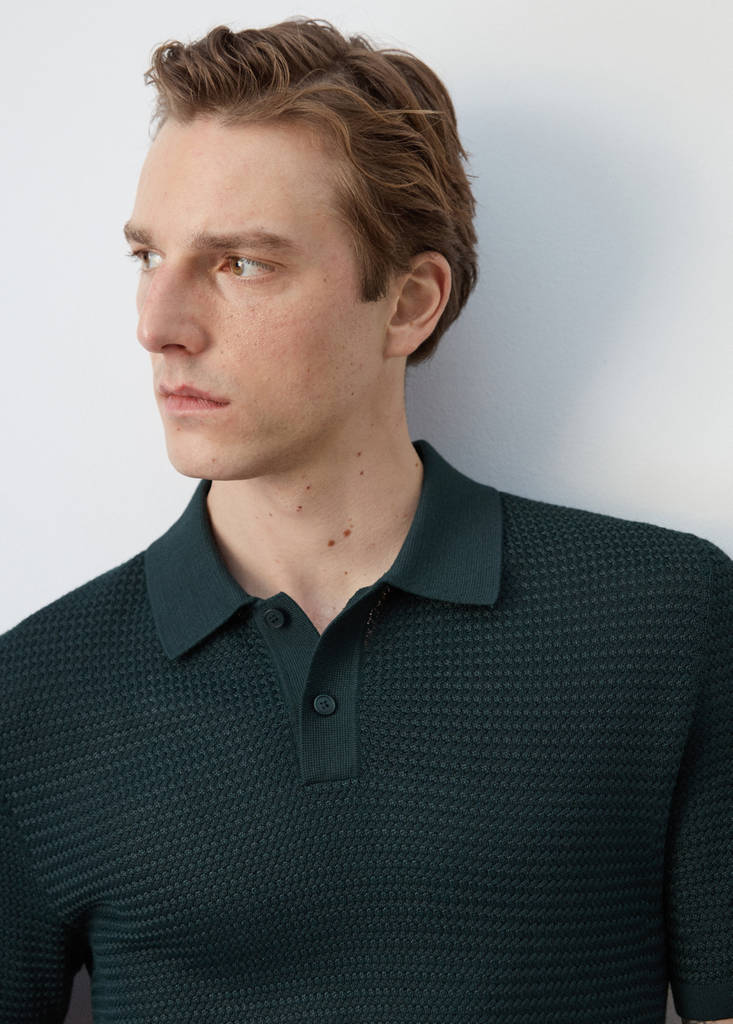 Structured rayon knit polo — Dark Green