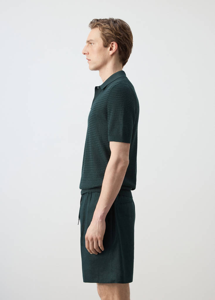 Structured rayon knit polo — Dark Green