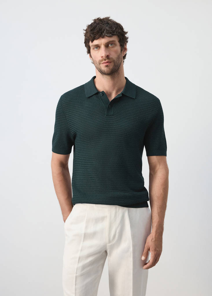 Structured rayon knit polo — Dark Green