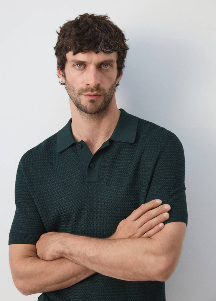 Structured rayon knit polo — Dark Green