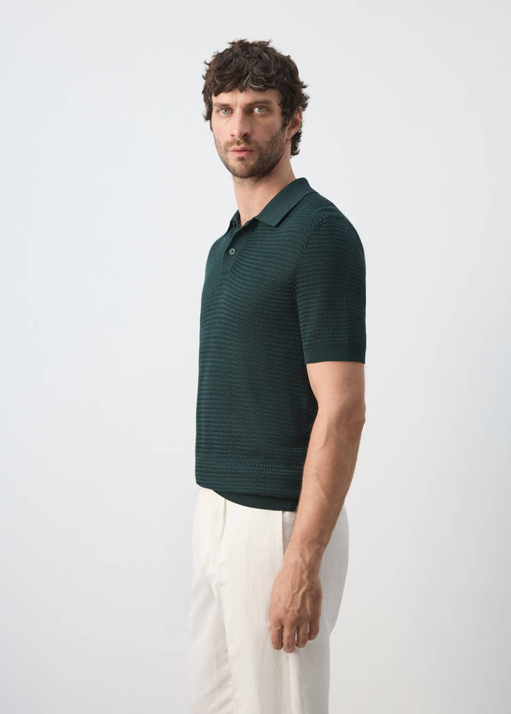 Structured rayon knit polo — Dark Green
