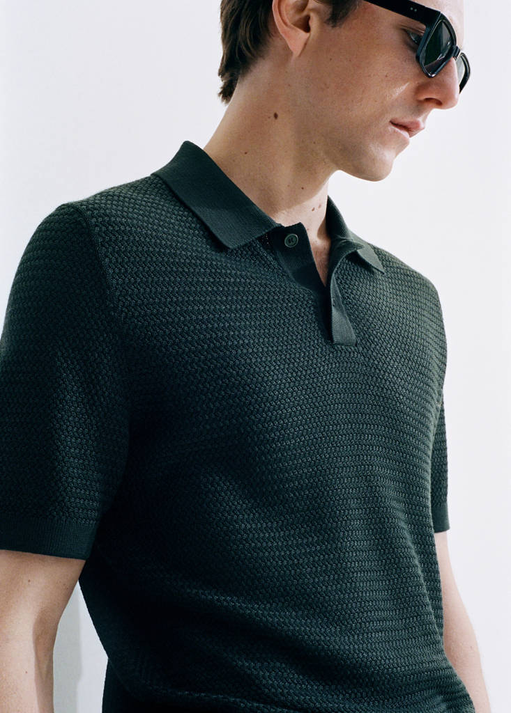 Structured rayon knit polo — Dark Green