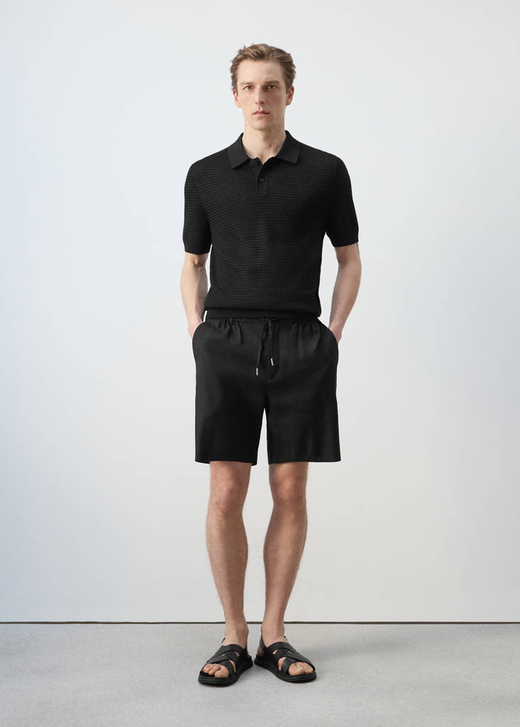 Structured rayon knit polo — Black