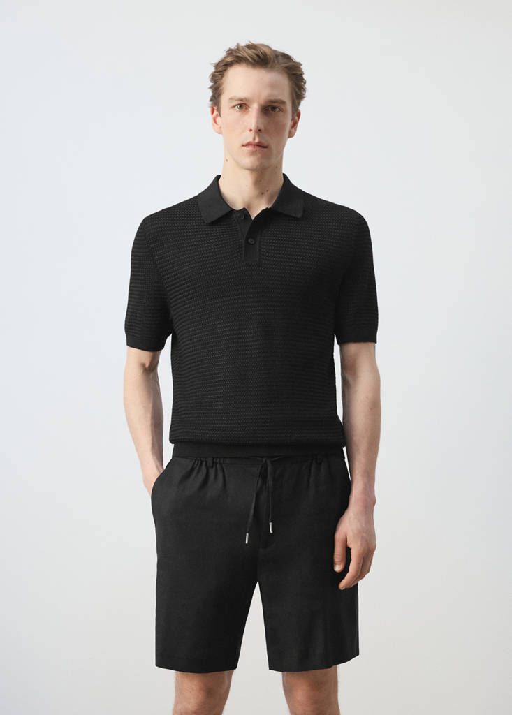 Structured rayon knit polo — Black