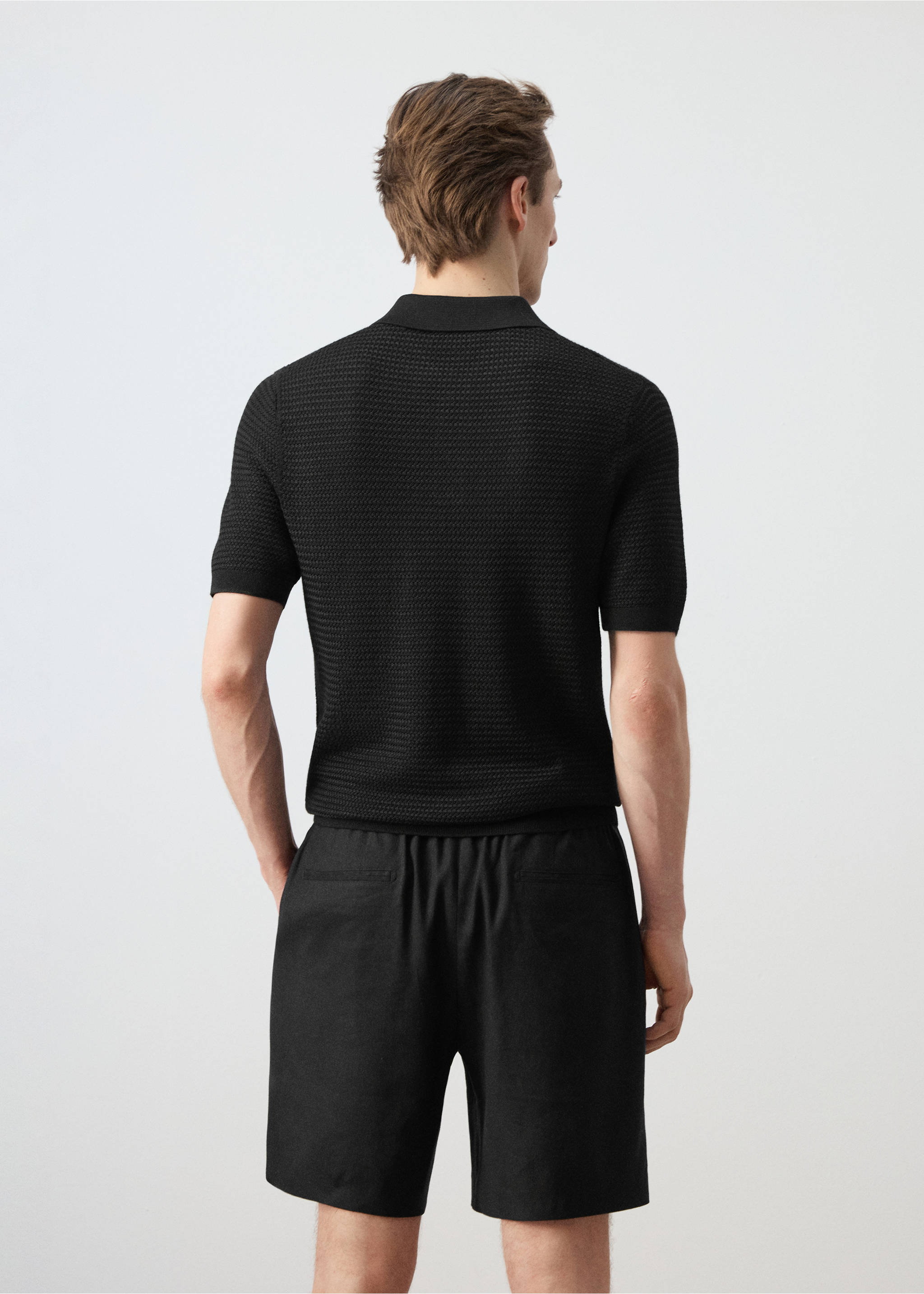 Fine-knit ribbed cotton polo shirt - Reverse of the article, Black. Ref: 27037915-00.