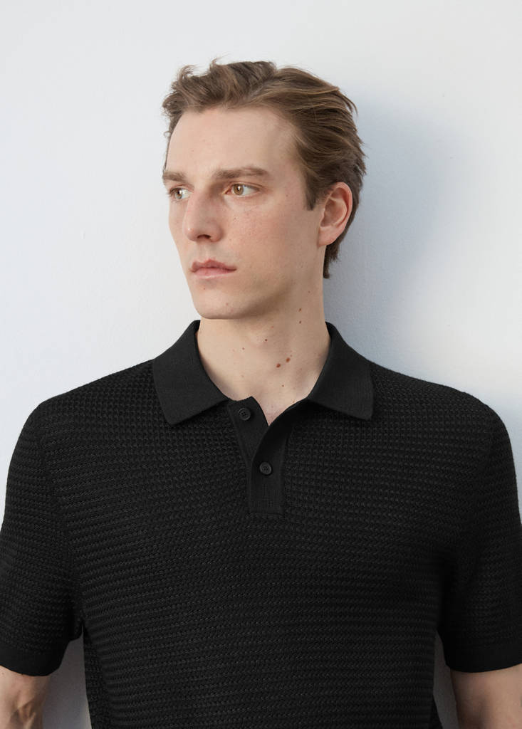 Structured rayon knit polo — Black