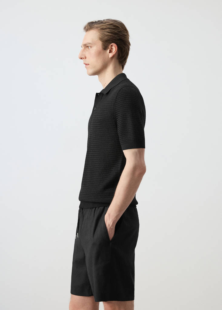 Structured rayon knit polo — Black