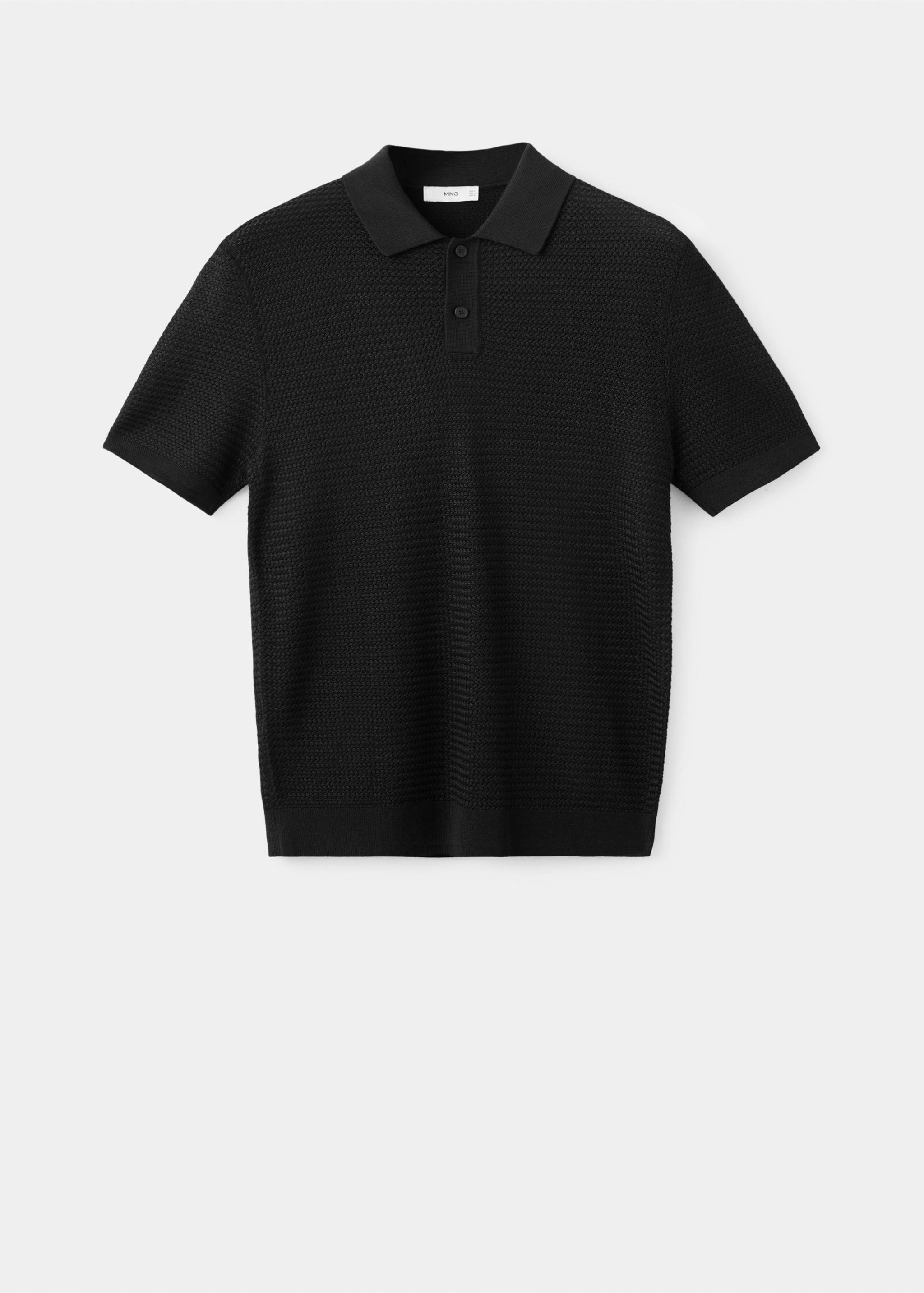 Fine-knit ribbed cotton polo shirt - Article without model, Black. Ref: 27037915-00.