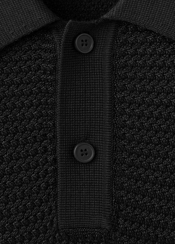 Structured rayon knit polo — Black