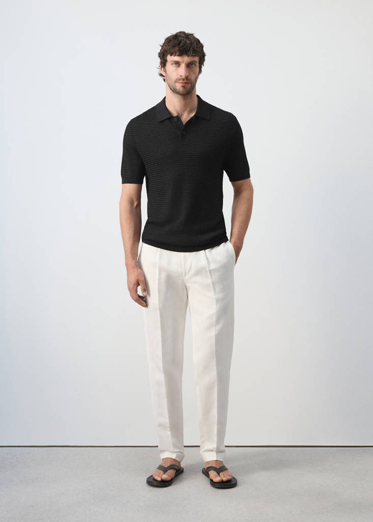 Structured rayon knit polo — Black