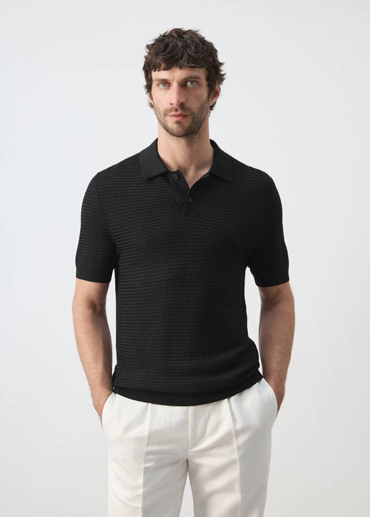 Structured rayon knit polo — Black