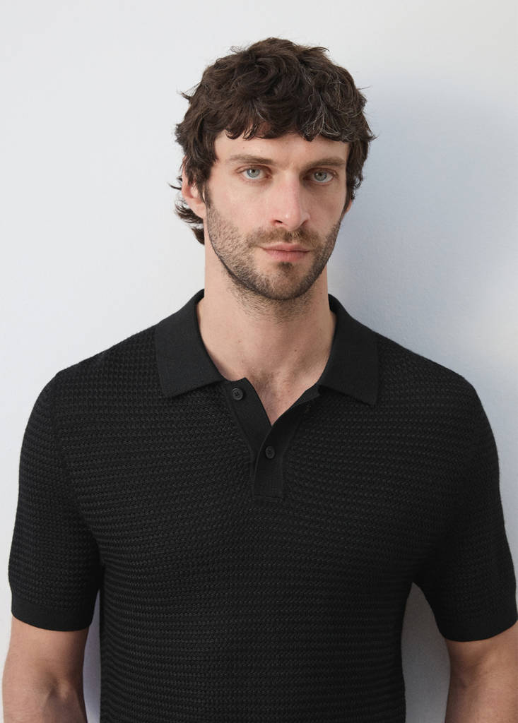 Structured rayon knit polo — Black