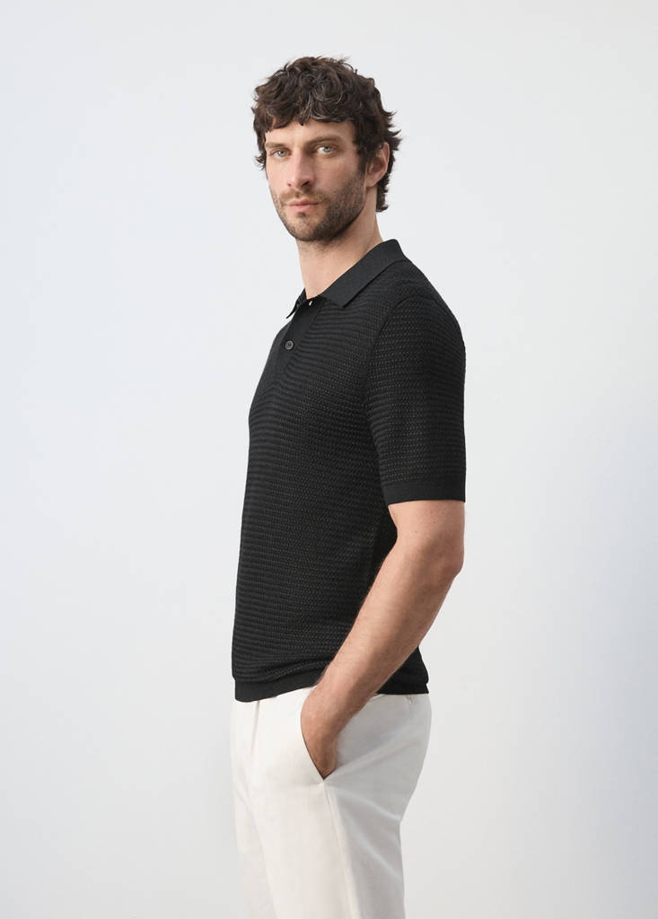 Structured rayon knit polo — Black