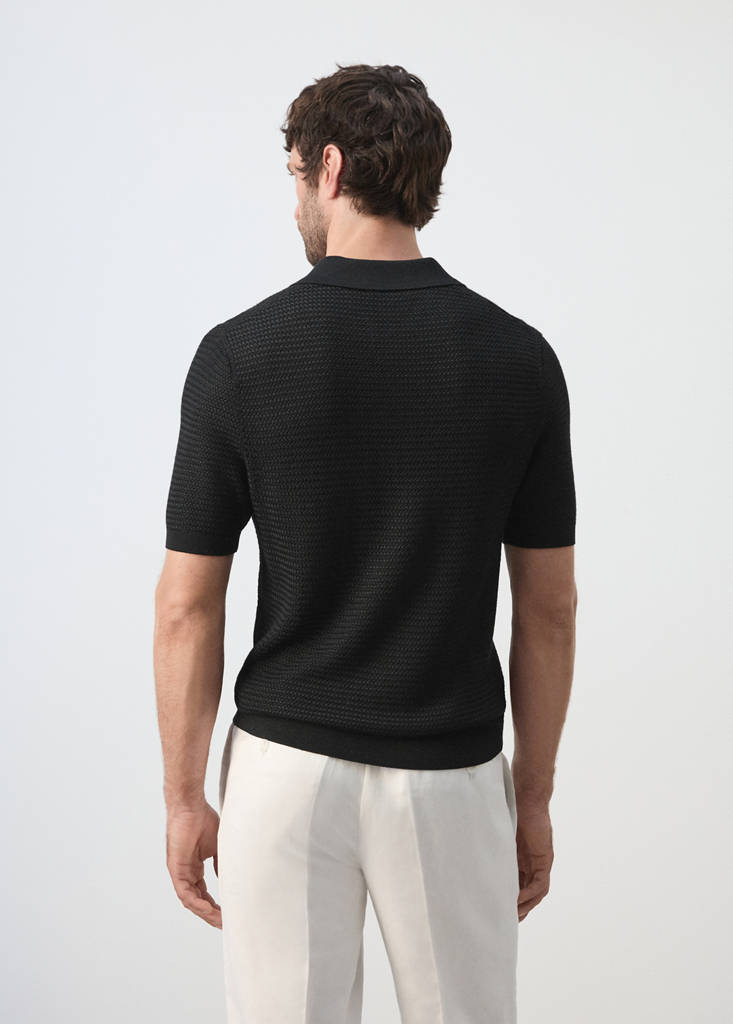 Structured rayon knit polo — Black