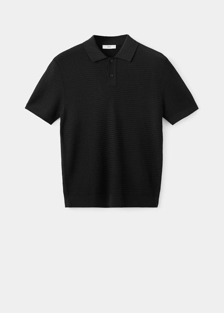 Structured rayon knit polo — Black