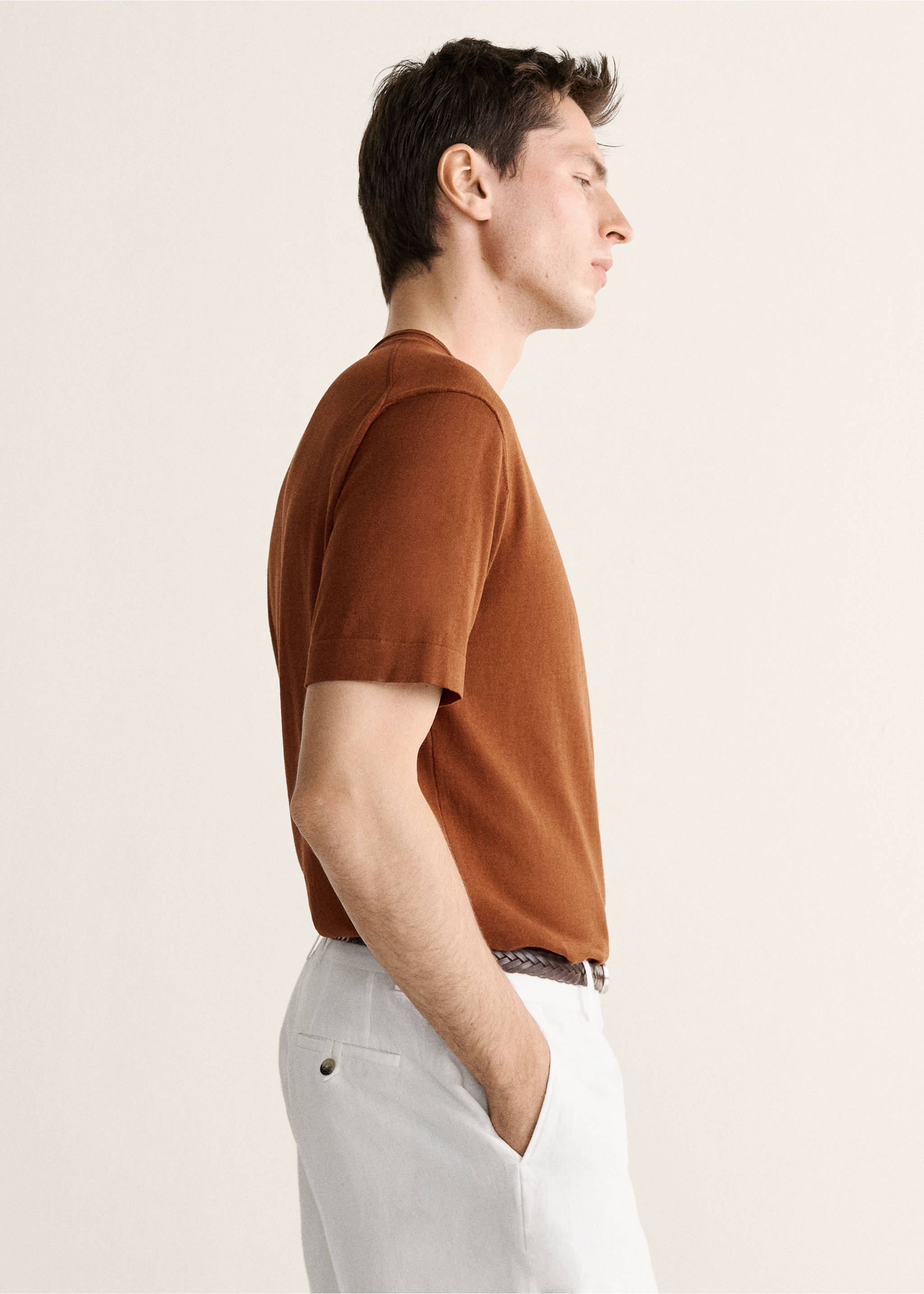 Cotton fine-knit t-shirt - Details of the article 2, Burnt Orange. Ref: 27037918-00.