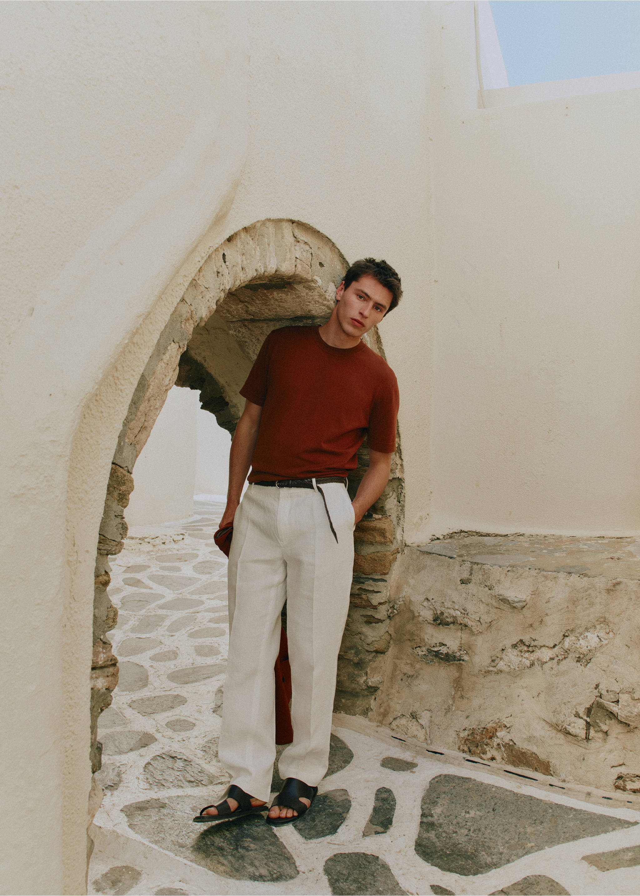 Cotton fine-knit t-shirt - Details of the article 5, Burnt Orange. Ref: 27037918-00.