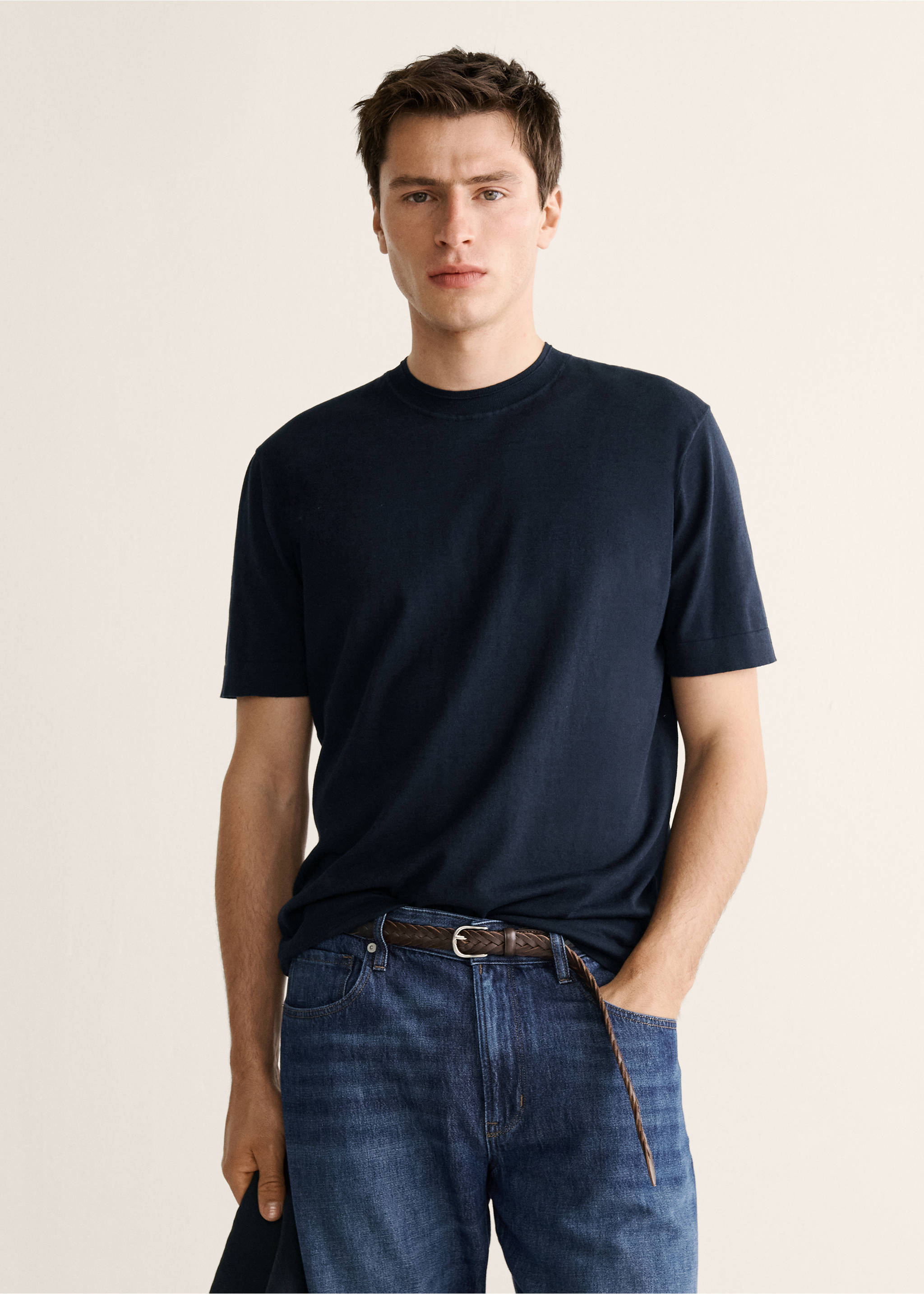 Cotton fine-knit t-shirt - Medium plane, Navy. Ref: 27037918-00.