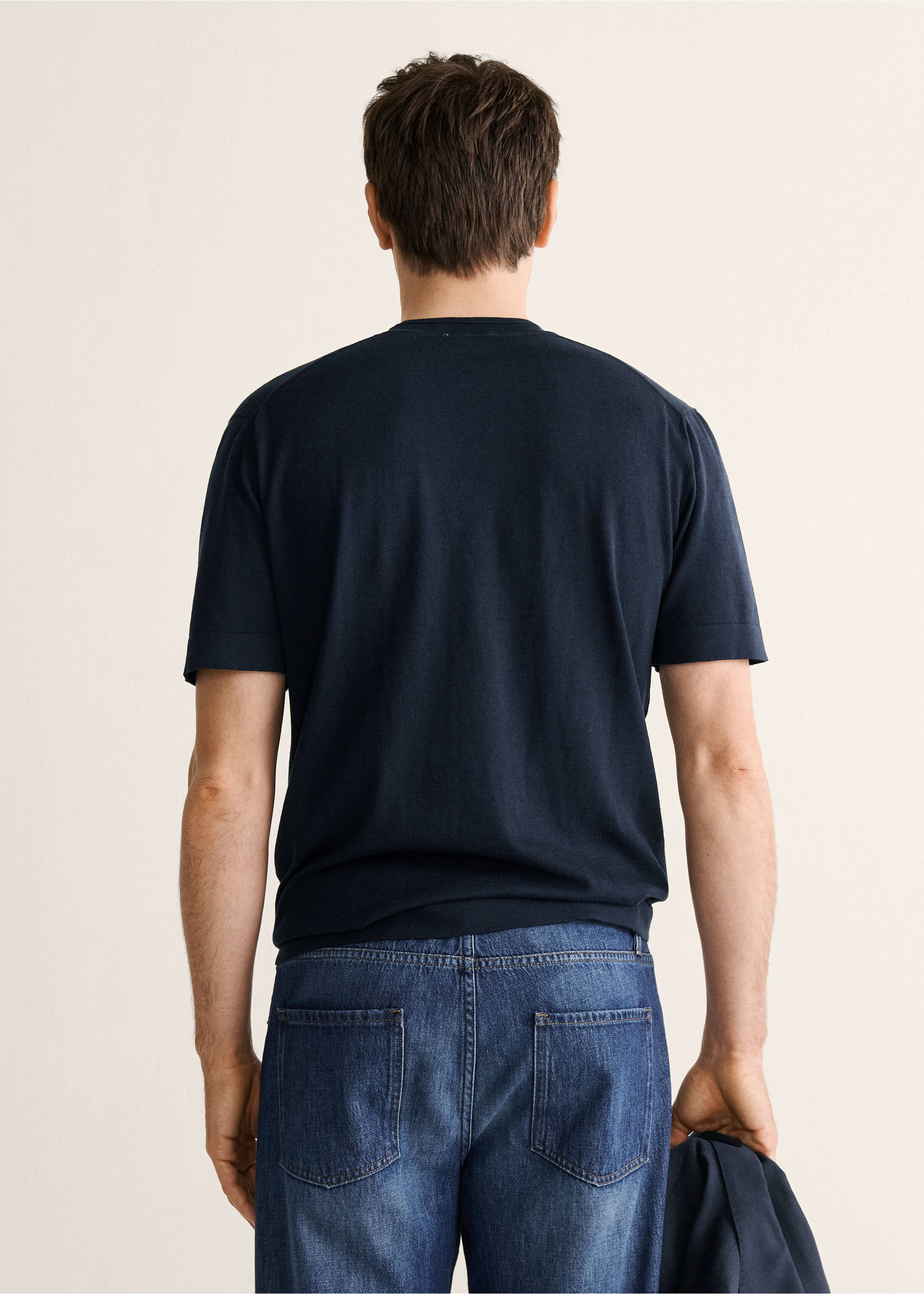 Cotton fine-knit t-shirt - Reverse of the article, Navy. Ref: 27037918-00.