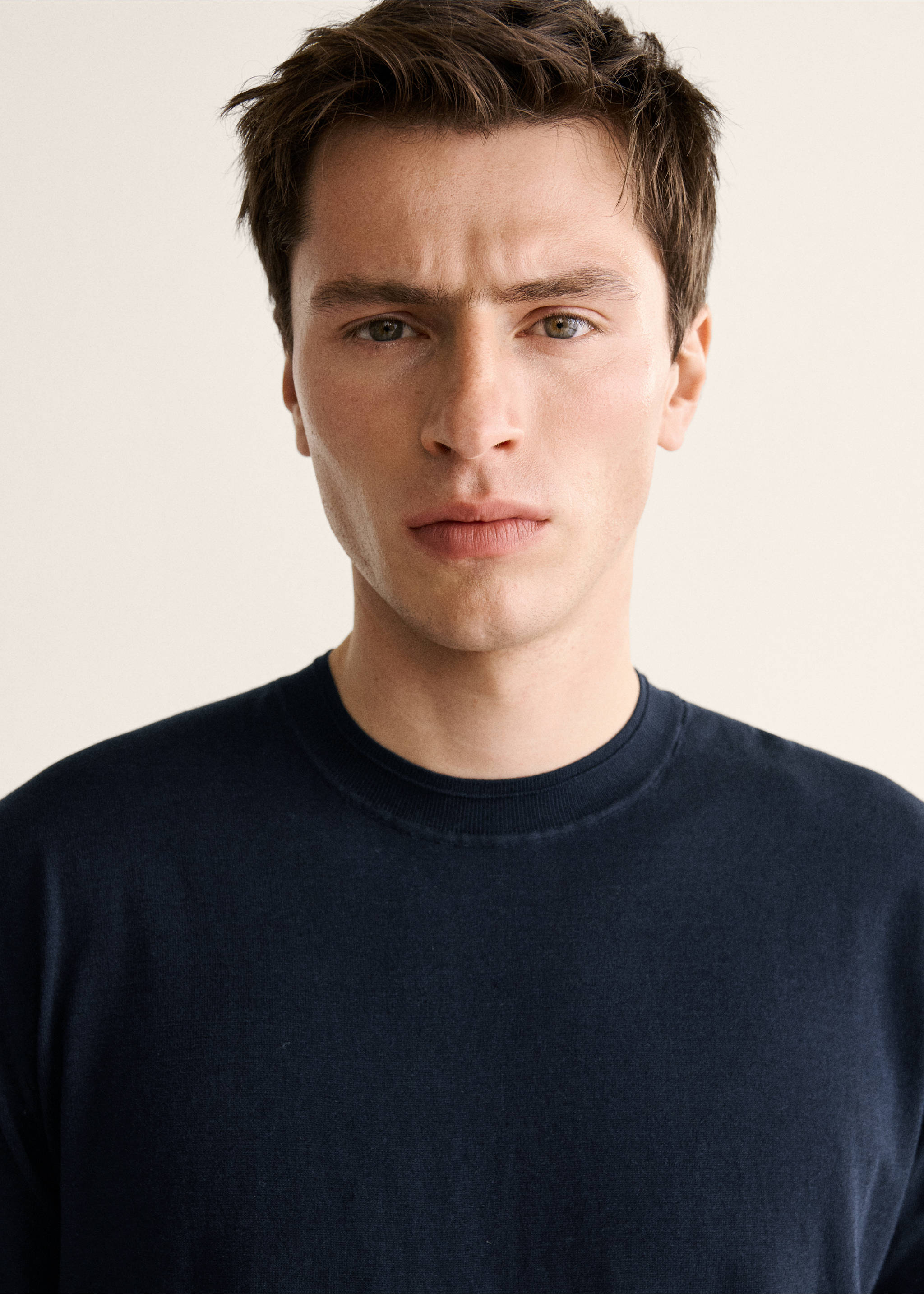 Cotton fine-knit t-shirt - Details of the article 1, Navy. Ref: 27037918-00.