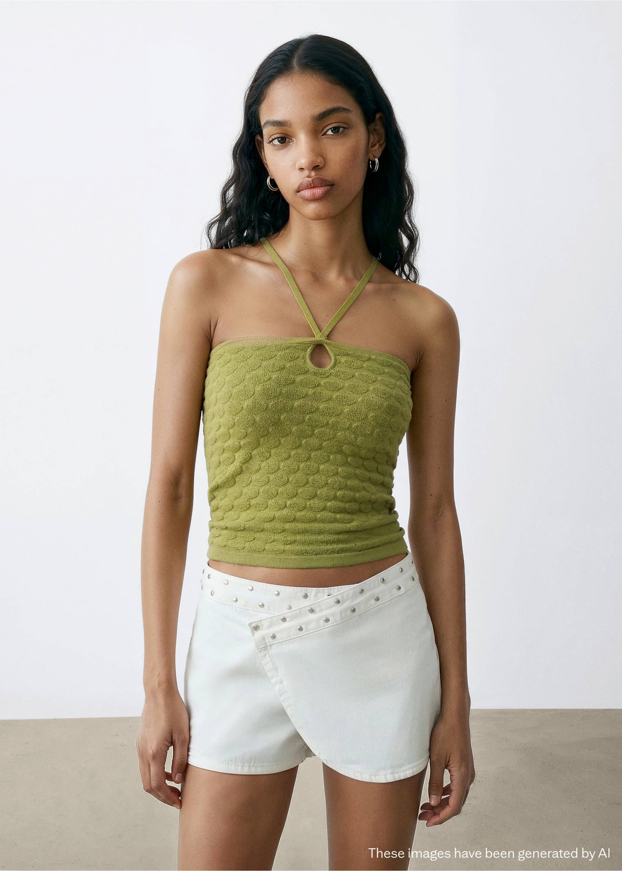 Textured knit top - Medium plane, Green. Ref: 27037919-00.