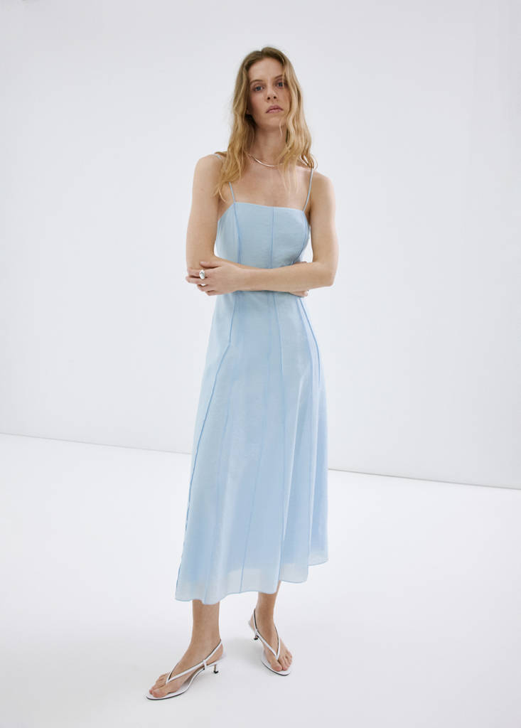 Lyocell dress with stitching detail — Sky Blue