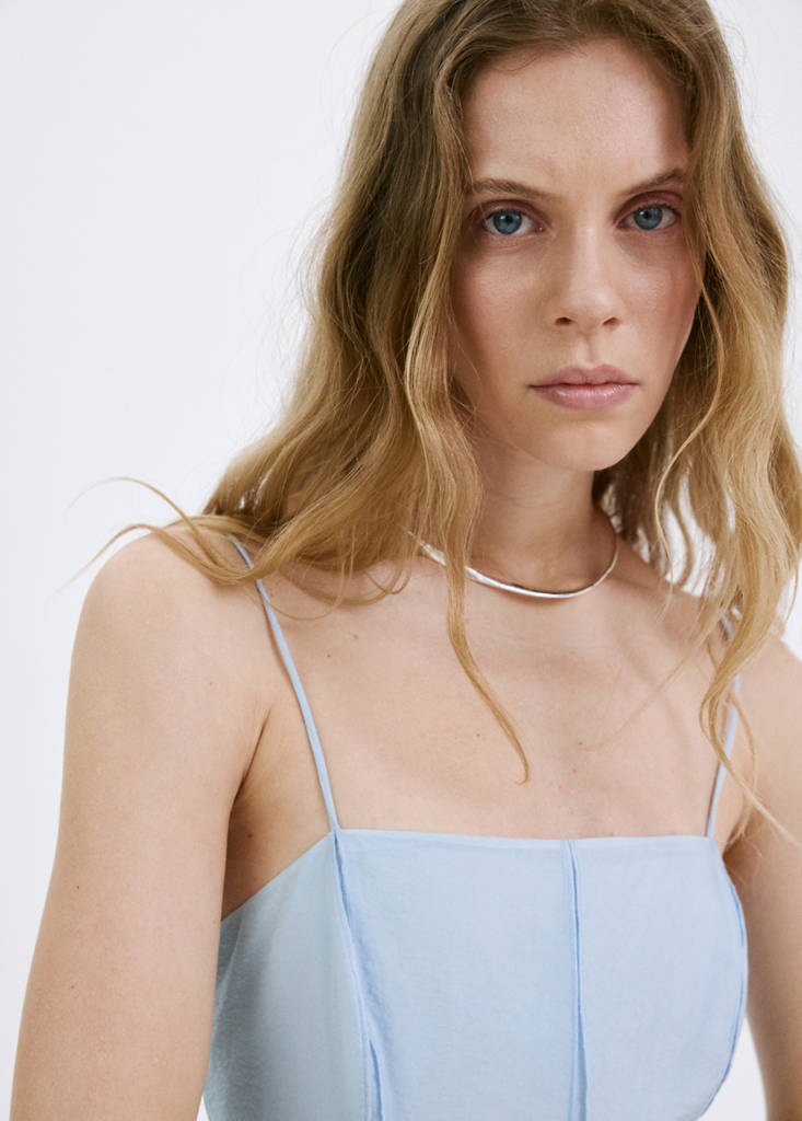 Lyocell dress with stitching detail — Sky Blue
