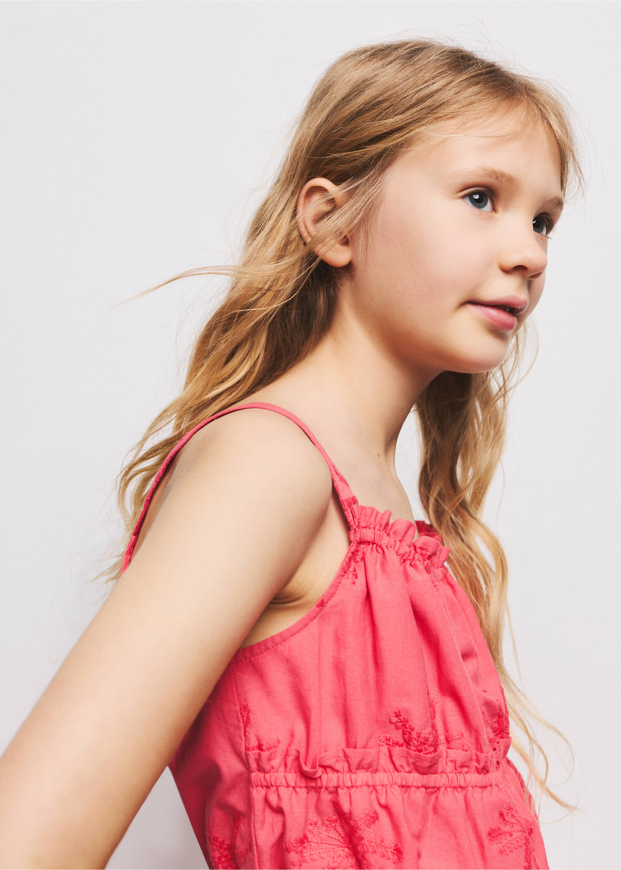 بلوزة قطنية بتفاصيل مطرزة - تفاصيل المنتج 1, أحمر زاهٍ. Ref: 27037935-00.