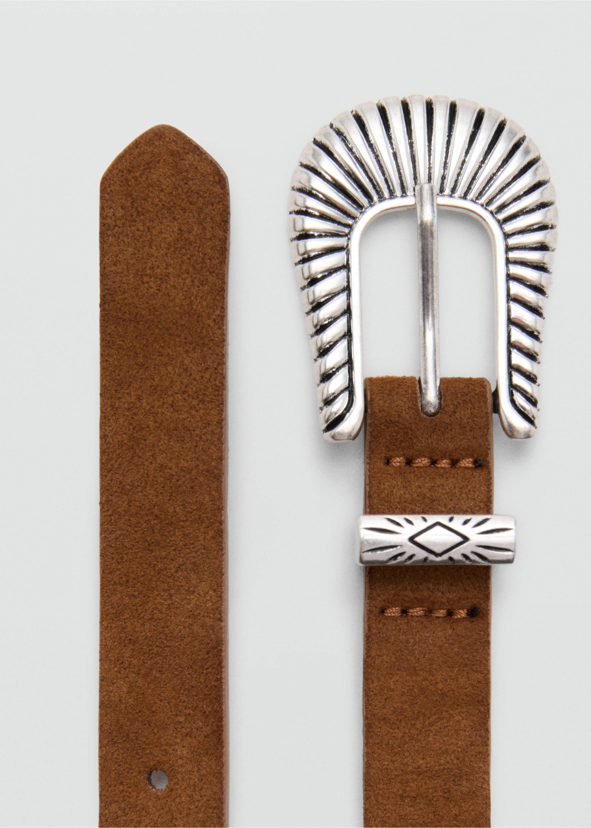 Thin belt with metal buckle - Details of the article 1, Medium Brown. Ref: 27037936-00.