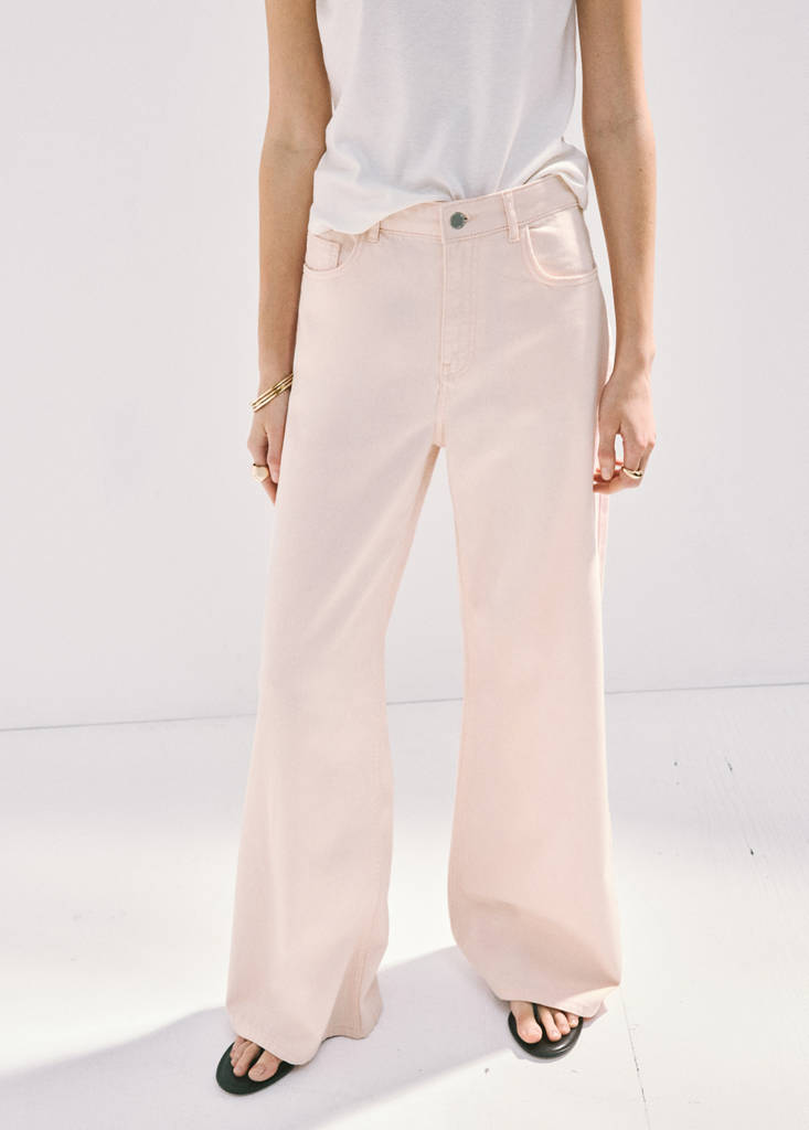 Wide leg mid-rise jeans — Pastel Pink